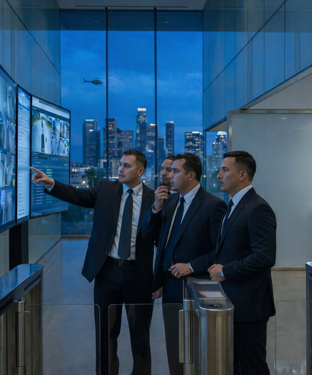 Pentagon corporate security specialist monitoring Los Angeles business facility