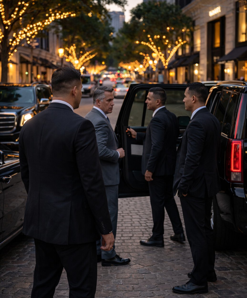 Professional executive protection agent providing security for business leader in Los Angeles